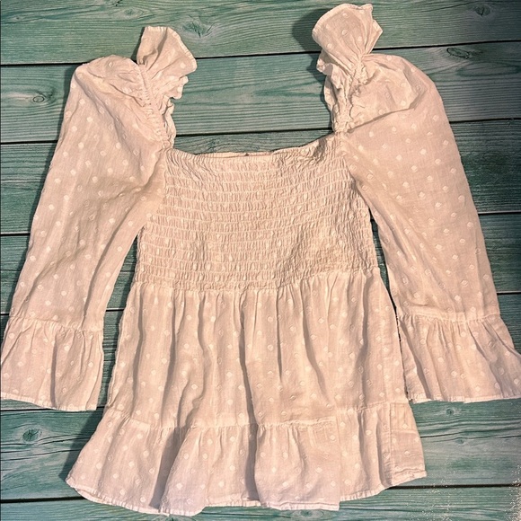 BB Dakota Cream Smocked Ruffle Blouse - Picture 1 of 4